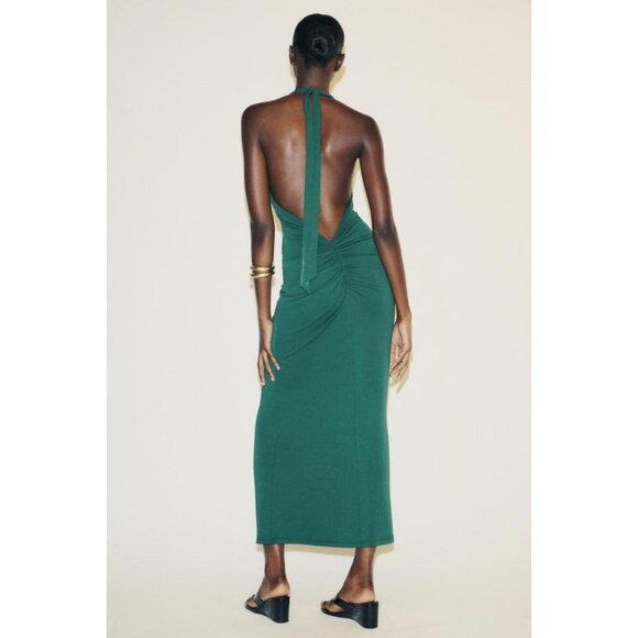 ZARA GATHERED HALTERNECK MAXI DRESS - Picture 6 of 9